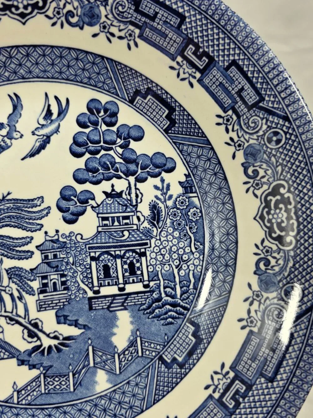 TWO Churchill Willow Blue Coupe Soup Bowls Georgian Shape Blue Willow England